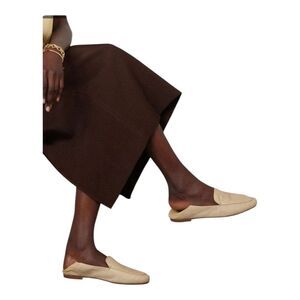 Porte & Paire Beige Raffia Leather Trim Collapsible Loafers Women's Size EU 37